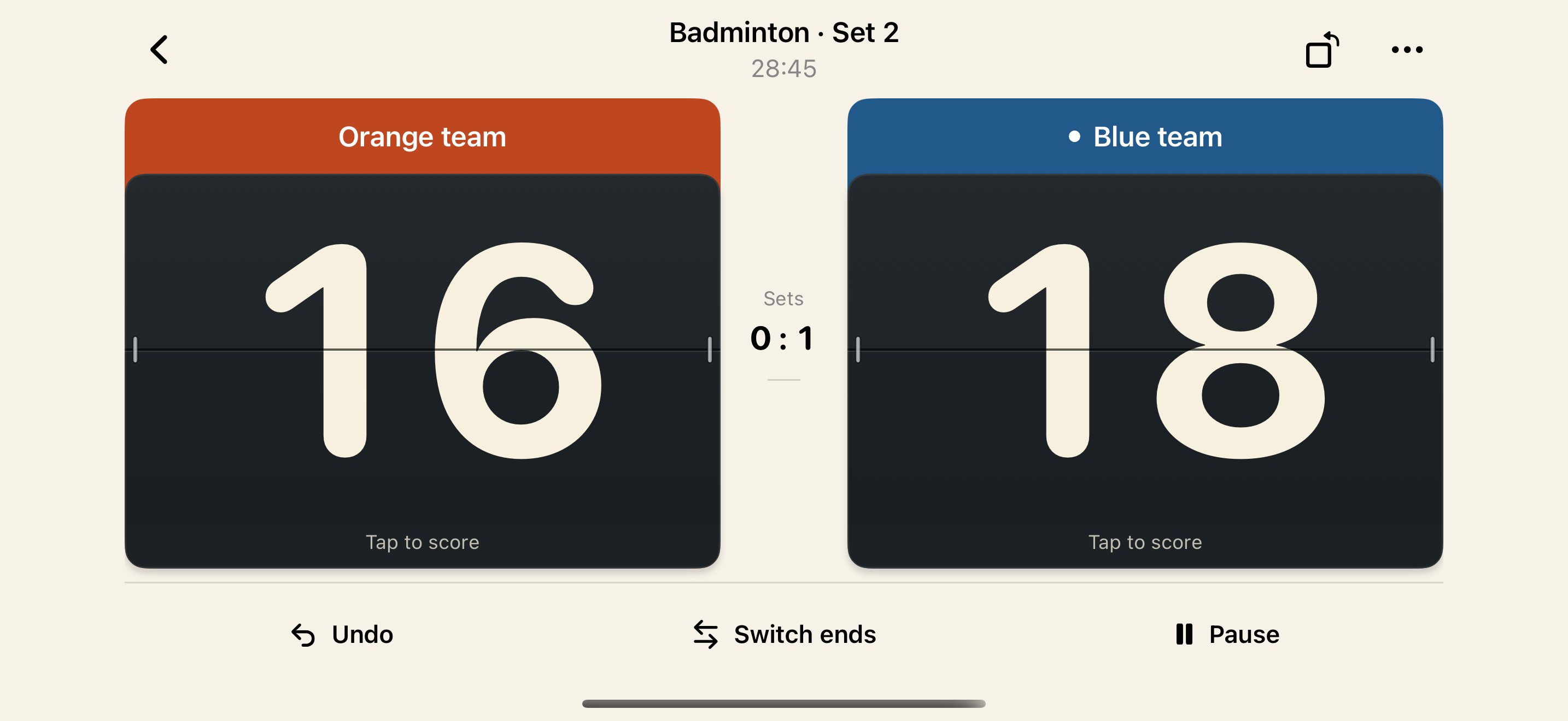 EasyScore app in landscape