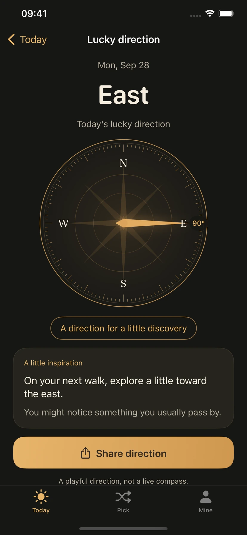 LuckyNum lucky direction screen showing a playful direction illustration