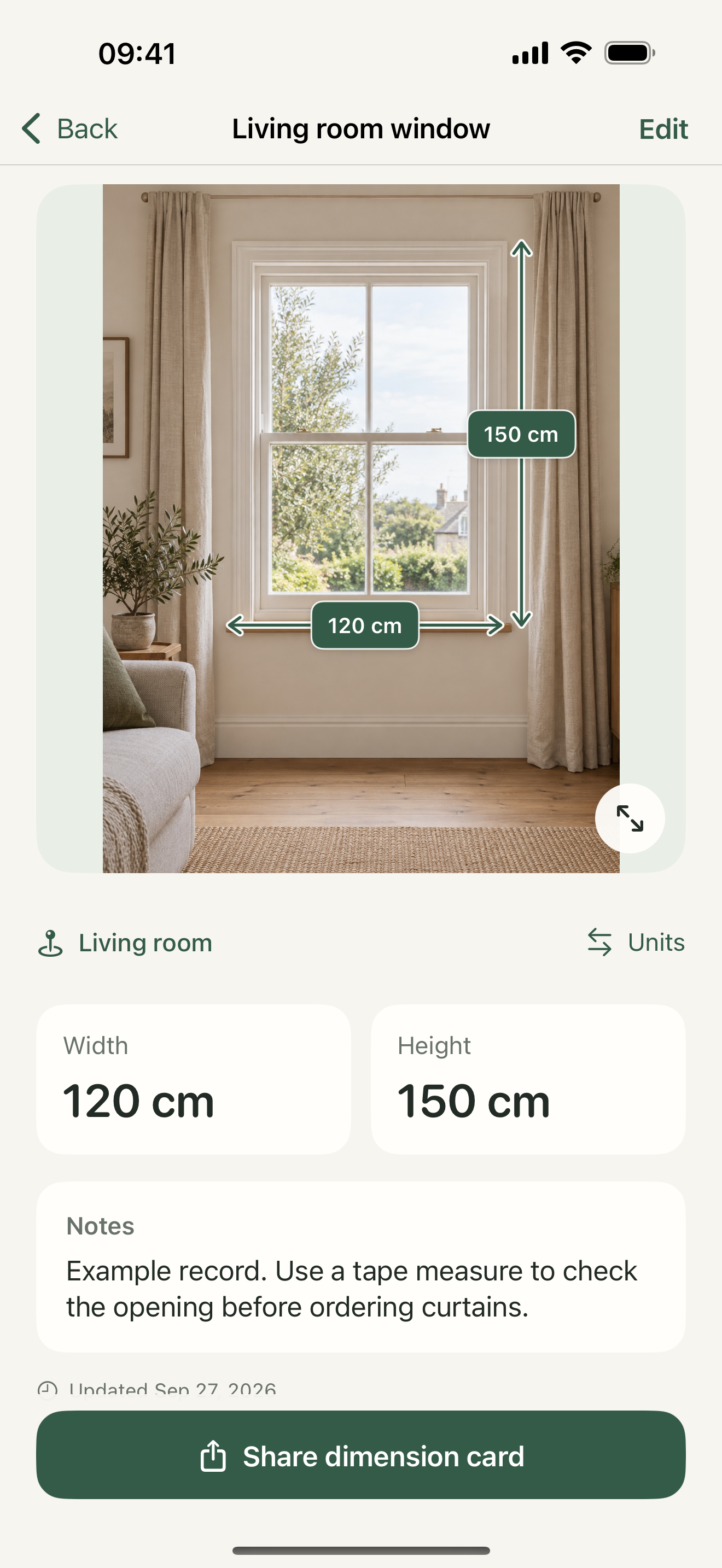 MeasureNest — View dimensions