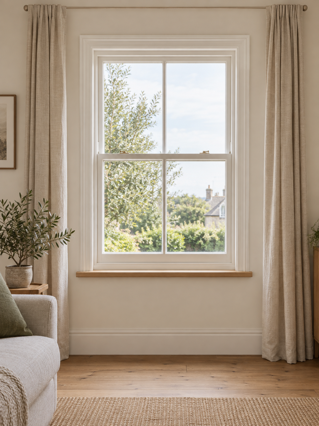 A living room window with example manually entered dimensions