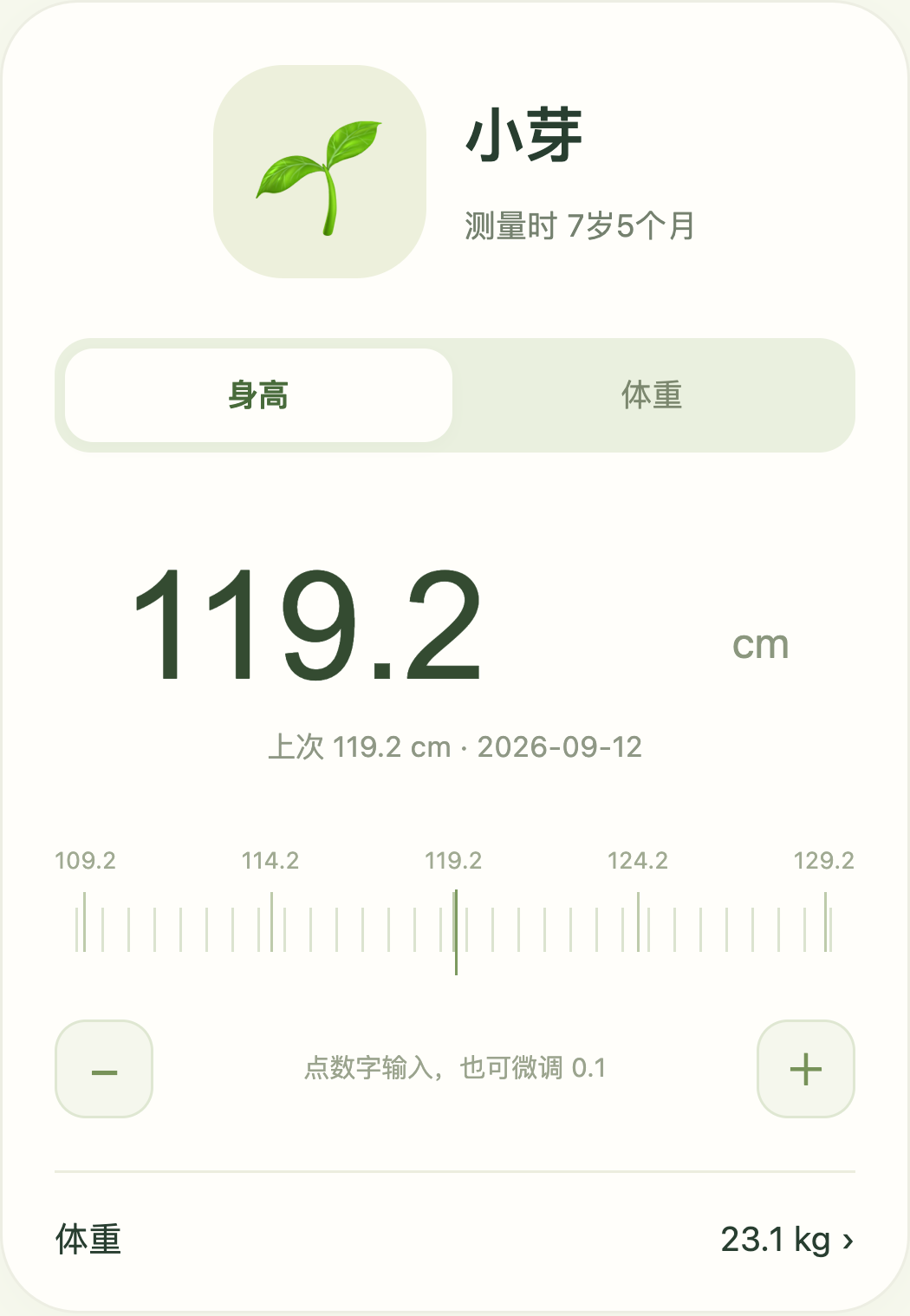 Chinese measurement entry interface with synthetic children and measurements