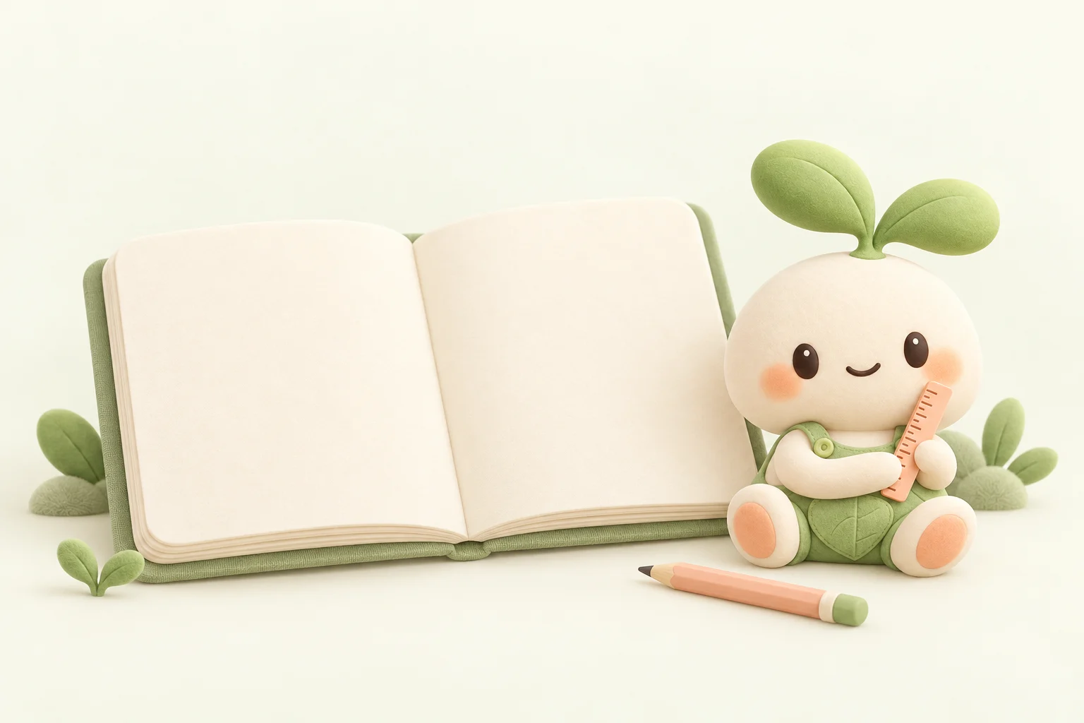 The Xiaoyaji mascot holding a ruler beside an open notebook, a brand illustration